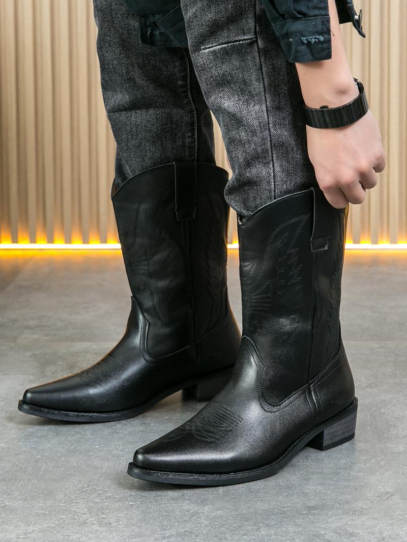 2025 Fall & Winter Mens High-top Vintage Pointed-toe Cowboy Boots - Anti-skid Slip On Shoes with PU Upper and Rubber Sole for Outdoor Horse Riding and Country Style - Comfortable PU Insole and Solid Color Design Footwear Closed 2025 Fall & Winter Mens High-top Vintage Pointed-toe Cowboy Boots - Anti-skid Slip On Shoes with PU Upper and Rubber Sole for Outdoor Horse Riding and Country Style - Comfortable PU Insole and Solid Color Design Footwear Closed