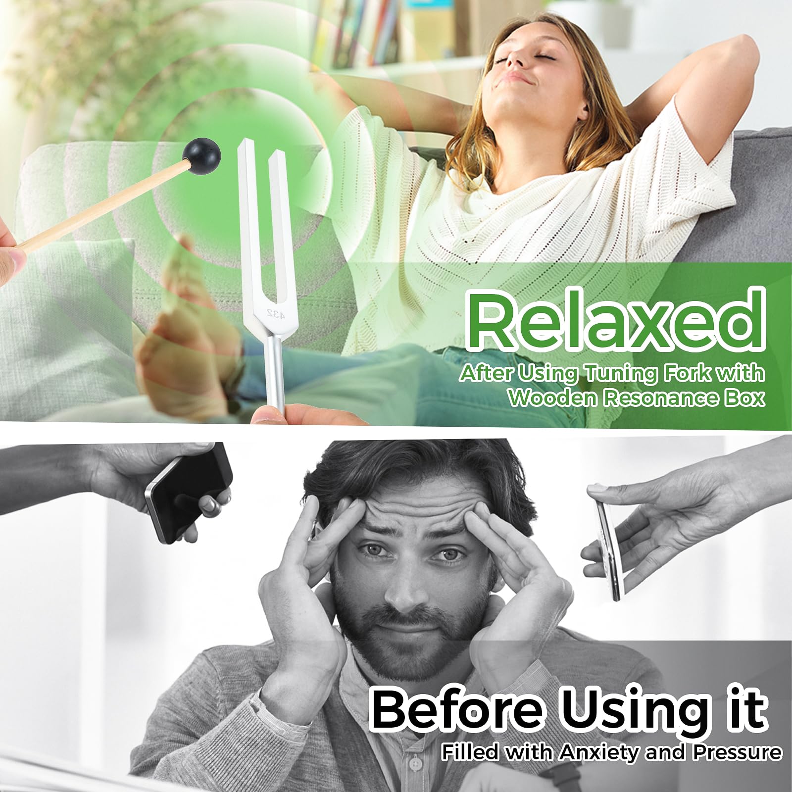 Resonant Tuning Fork Set, 432hz & 528hz Musical Instruments Accessories, Ideal for Yoga Meditation Relaxation Healing