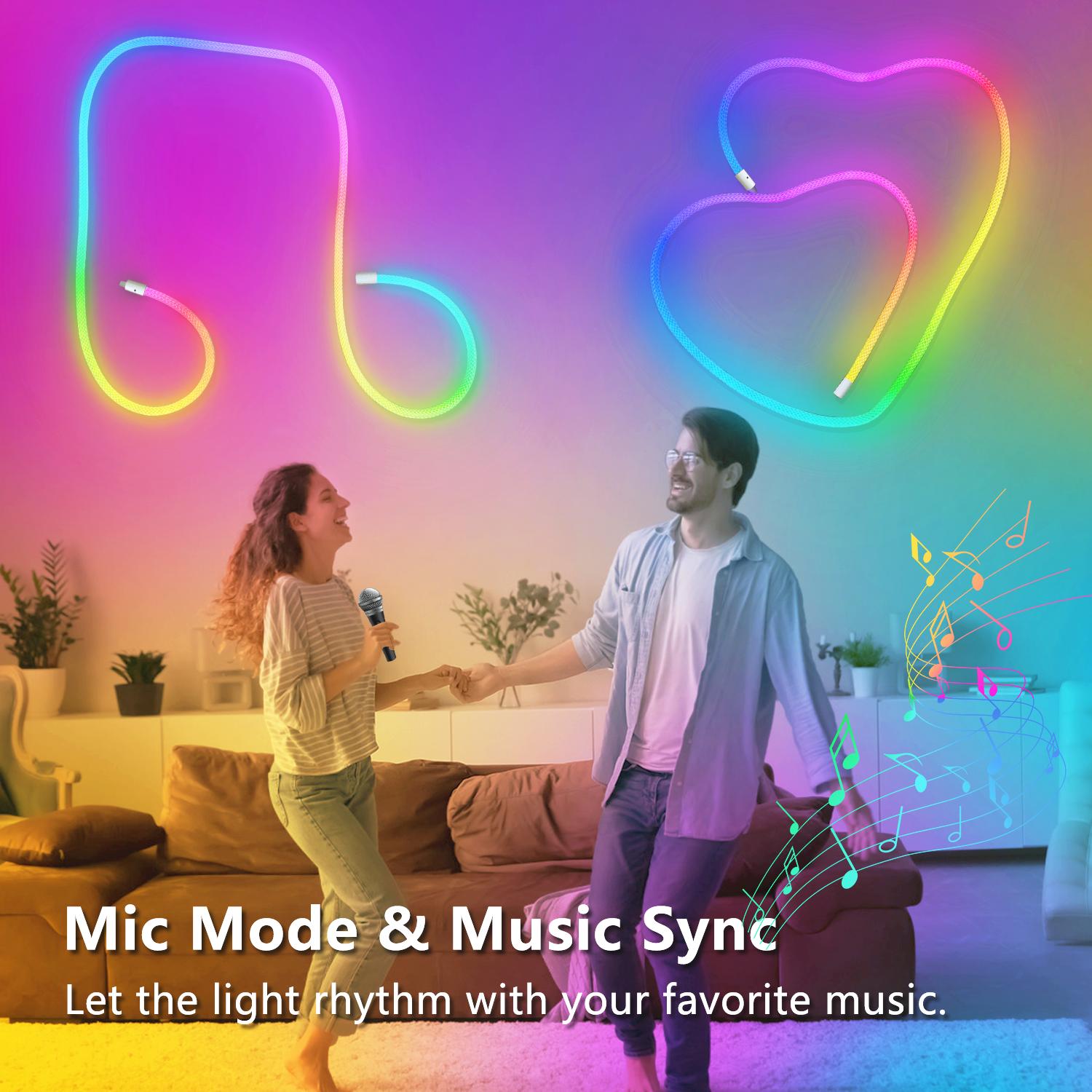 9.84ft Neon LED Rope Lights, 360° Luminous Waterproof Strip with Music Sync, Remote & APP Control, for Indoor/Outdoor Gaming Room, Bedroom led light