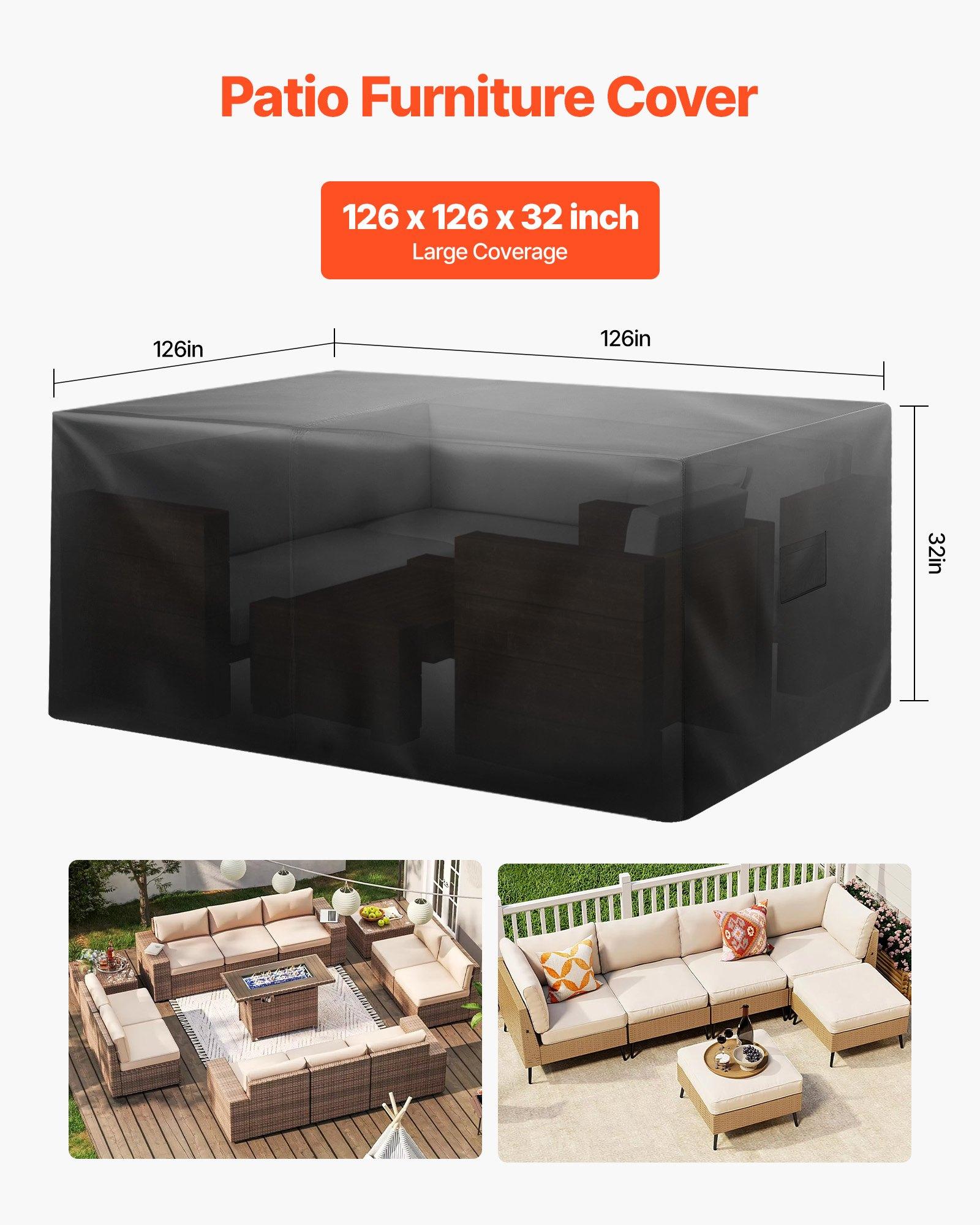 【Summerfinds】VEVOR Patio Furniture Cover, 420D Heavy Duty Waterproof Outdoor Dining Table and Chairs Cover, Large Squre Patio Table Covers with Air Vent for All Weather, 126Lx 126Wx 32H inch, Black
