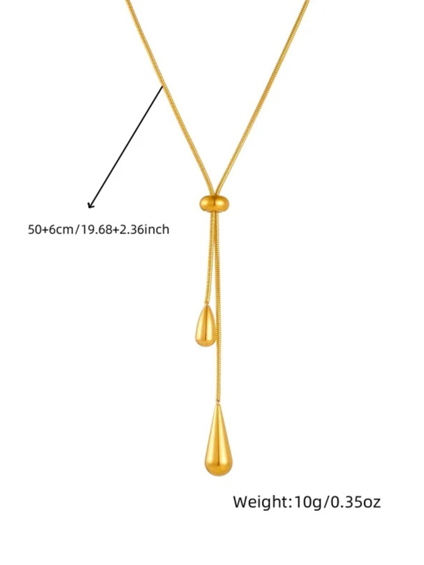 2Pcs 316L Stainless Steel Adjustable Water Droplet Tassels Necklace Earrings Women New Golden Fashion Jewelry Set Party Gifts