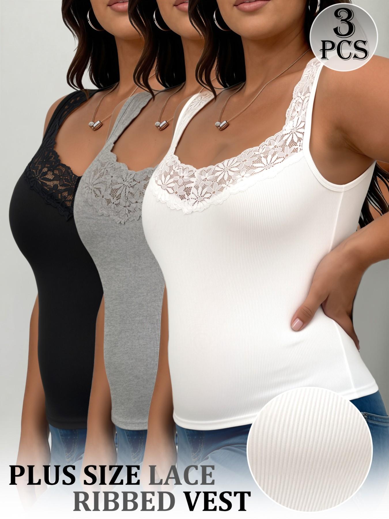 3-Pack Plus-Size Women's Camisoles | Best-Selling, Versatile, High-Stretch Lace Tank Tops | Dress Up or Down | An Essential Layering Piece