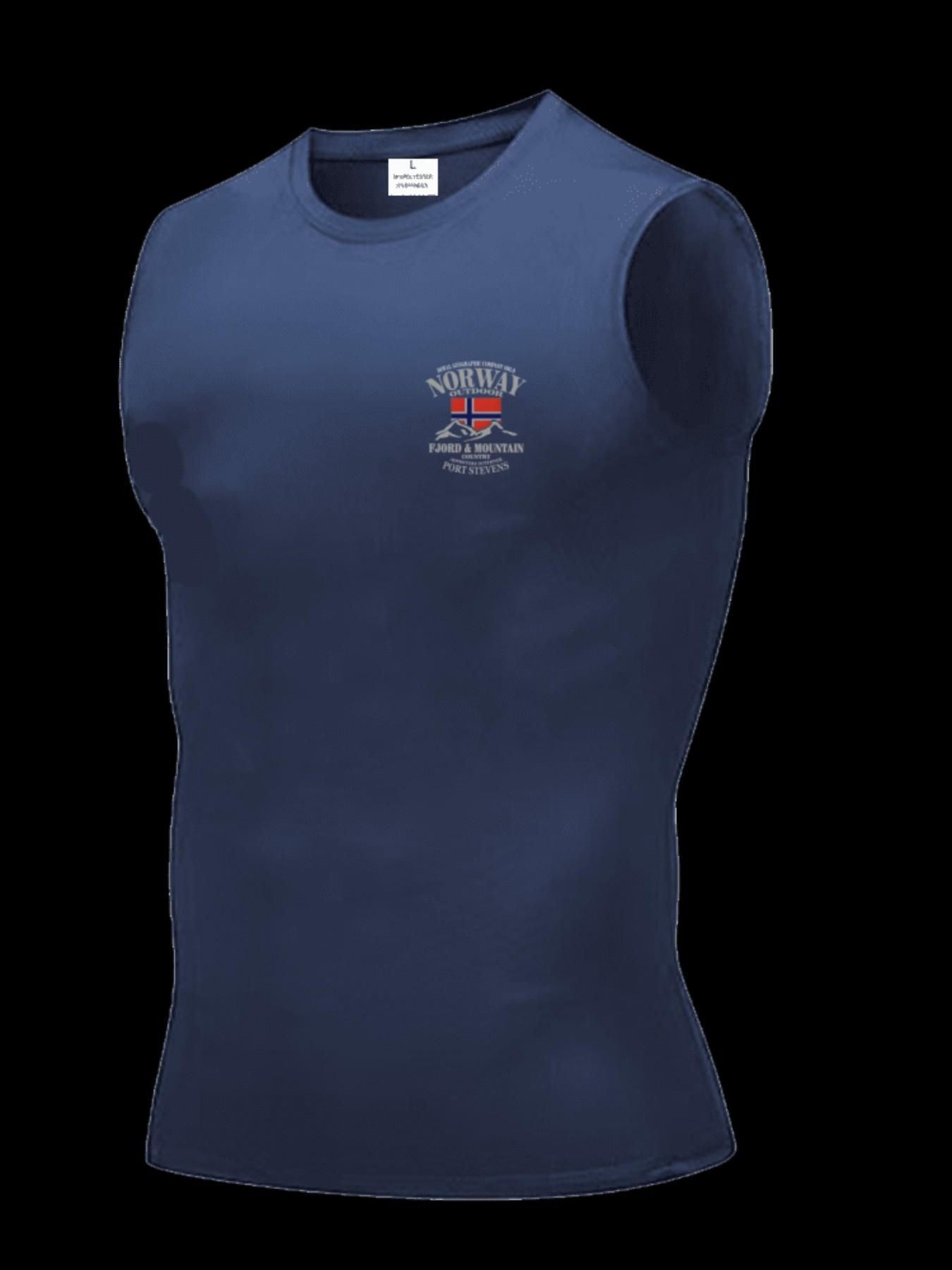 Men's Short Sleeve Sporty Top, Quick-Dry Breathable Fabric, Norway Pattern, Ideal for Gym, Running, Boxing, Outdoor Activities