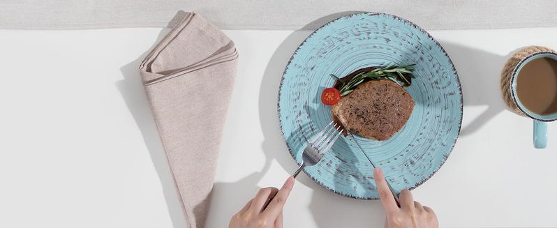 Vancasso 16-Piece Dinnerware Set for 4, Embossed Vine Design with Spiral & Eyelash Rim, Includes 4 Dinner Plates, 4 Side Plates, 4 Bowls, 4 Mugs, Blue Ceramics   Tableware Kit Cutlery