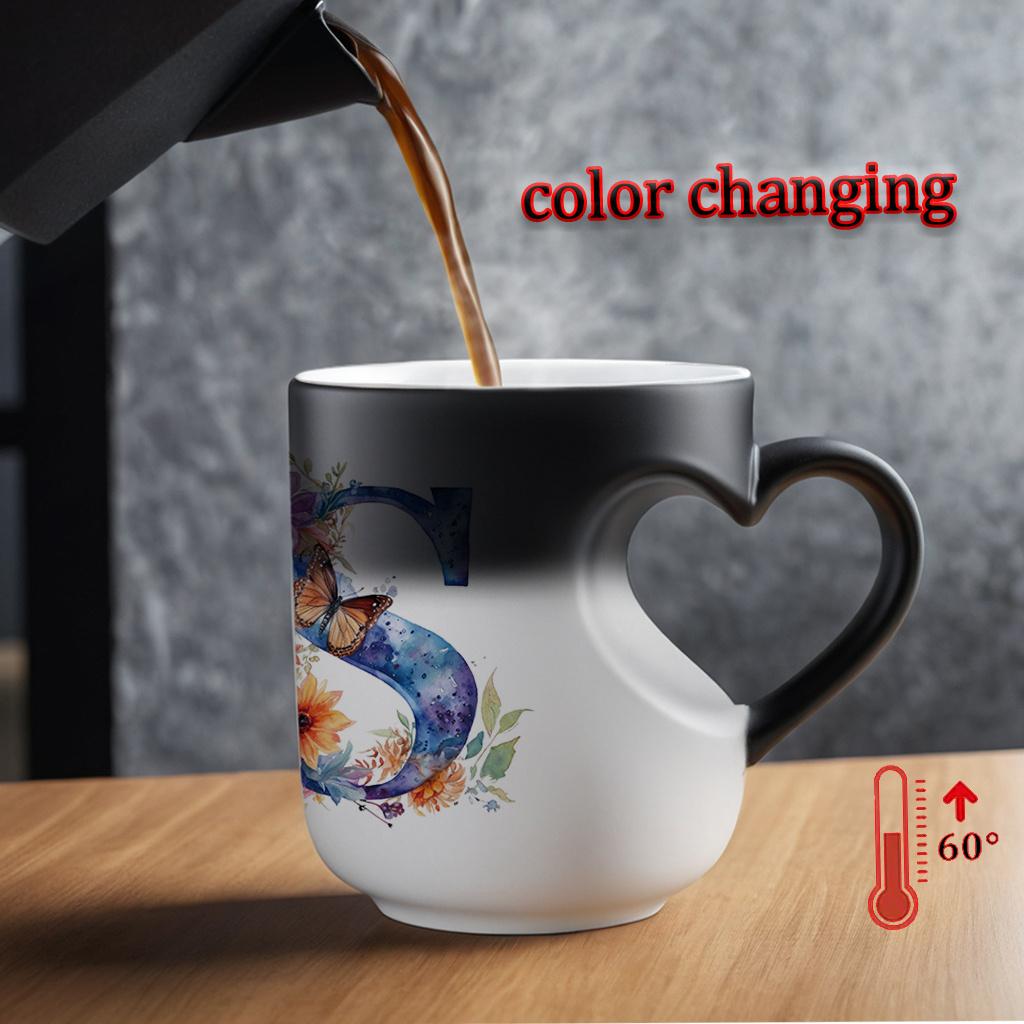 Color-changing ceramic mug, floral watercolor design, suitable for Halloween, Christmas, Valentine's Day, Mother's Day, Father's Day gifts (11 oz/330 ml)