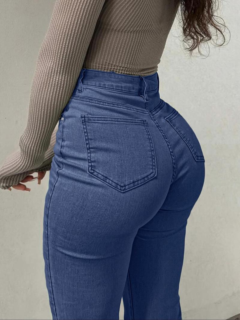 Women's Kardashian style High Waist Denim Skinny Flare Pants Butt Lifting Slim Fit Jeans Sexy Elastic Comfortable Long Pants for All Seasons Women's Kardashian style High Waist Denim Skinny Flare Pants Butt Lifting Slim Fit Jeans Sexy Elastic Comfortable Long Pants for All Seasons