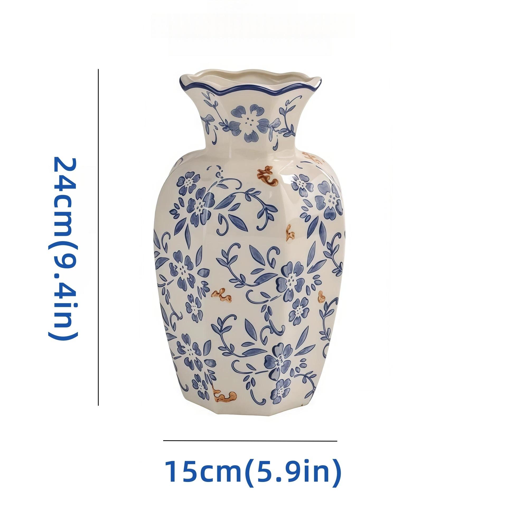 Vintage Oriental Blue And White Porcelain Vase Set of 2, Hand Painted Floral Ceramic Vases Large & Small Matching Design, Chinese Style Tabletop Flower Vase for Living Room Entryway Bedroom Farmhouse Home Decor, Perfect Housewarming Gift