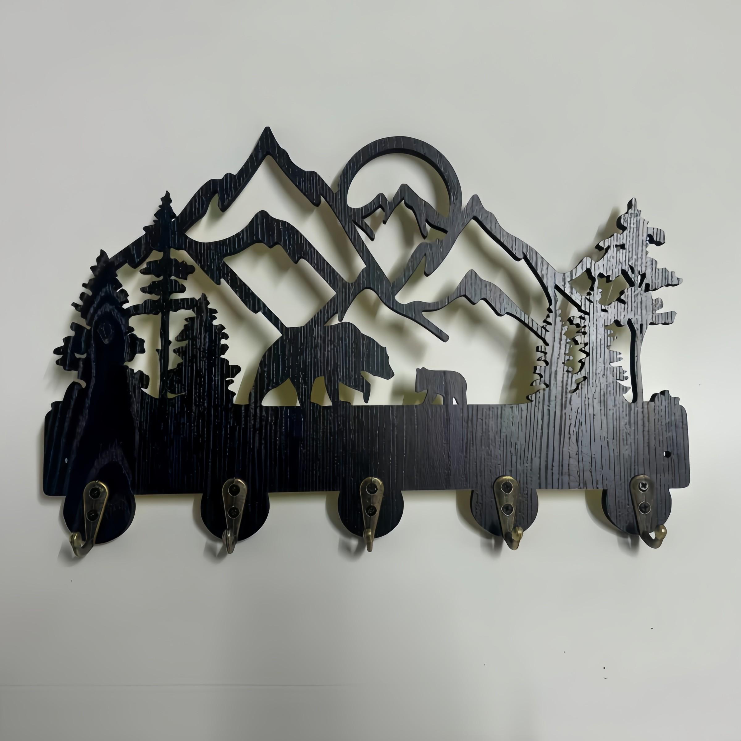 Wooden Key Hook, Forest Theme Wall-Mounted Storage Rack, Ideal for Entryway, Front Door, Kitchen, Hallway, Garage, Office
