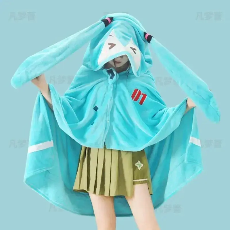 Hatsune Itabag Multifunctional Hooded Air Conditioning Blanket Flannel Cloak Soft And Warm Nap Shawl Miku Surprise Girls Gifts