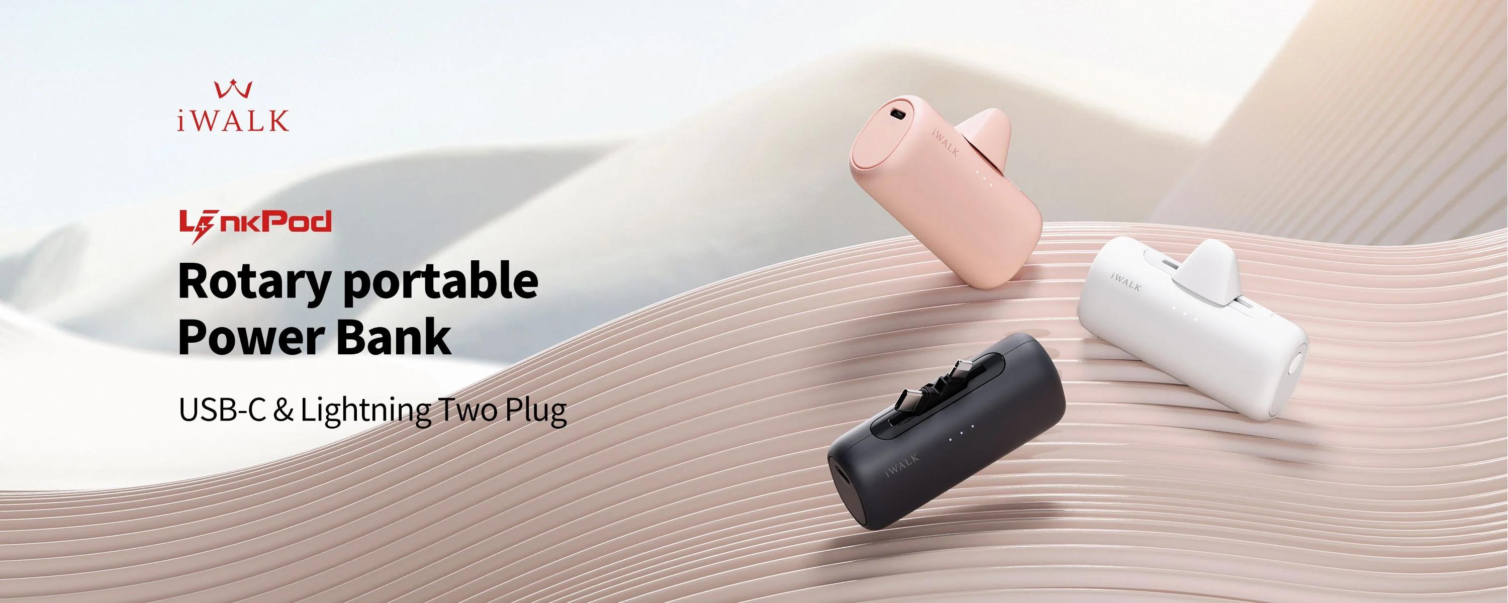 iWALK 5000mAh 2-in-1 Connector Portable Charger LinkPod Switch Power Bank for iPhone & Android Devices Travel Gadgets USB Battery Operated Compact Design Fast Charging