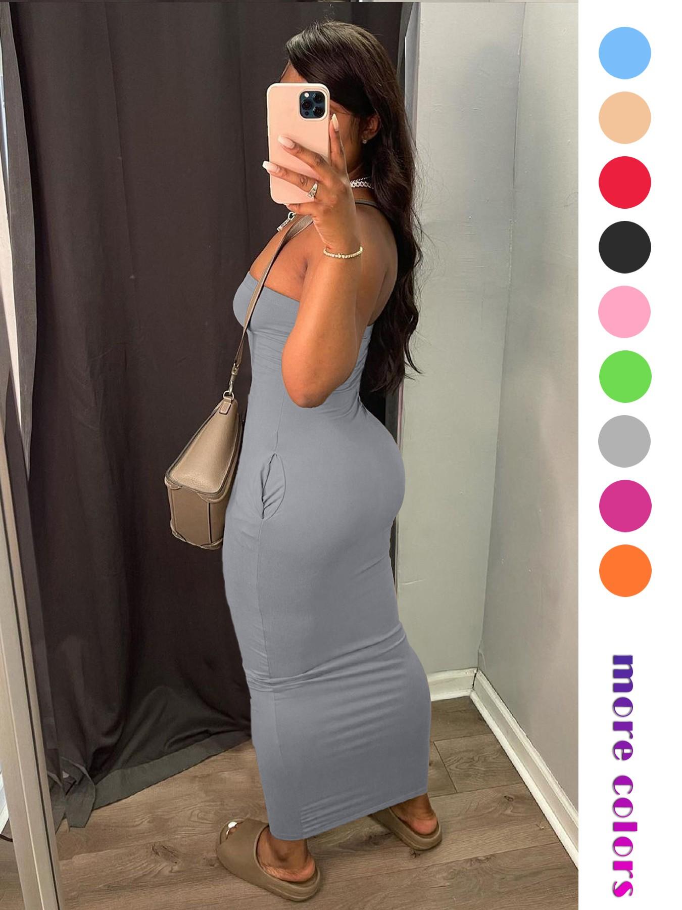 Women's 2026 Summer Tube Top Bodycon Maxi Dress, Sleeveless Ruched Backless Long Dress with Pockets, Stretchy Casual Going Out Vacation Party Dress for Women, Multiple Colors Available Women's 2026 Summer Tube Top Bodycon Maxi Dress, Sleeveless Ruched Backless Long Dress with Pockets, Stretchy Casual Going Out Vacation Party Dress for Women, Multiple Colors Available