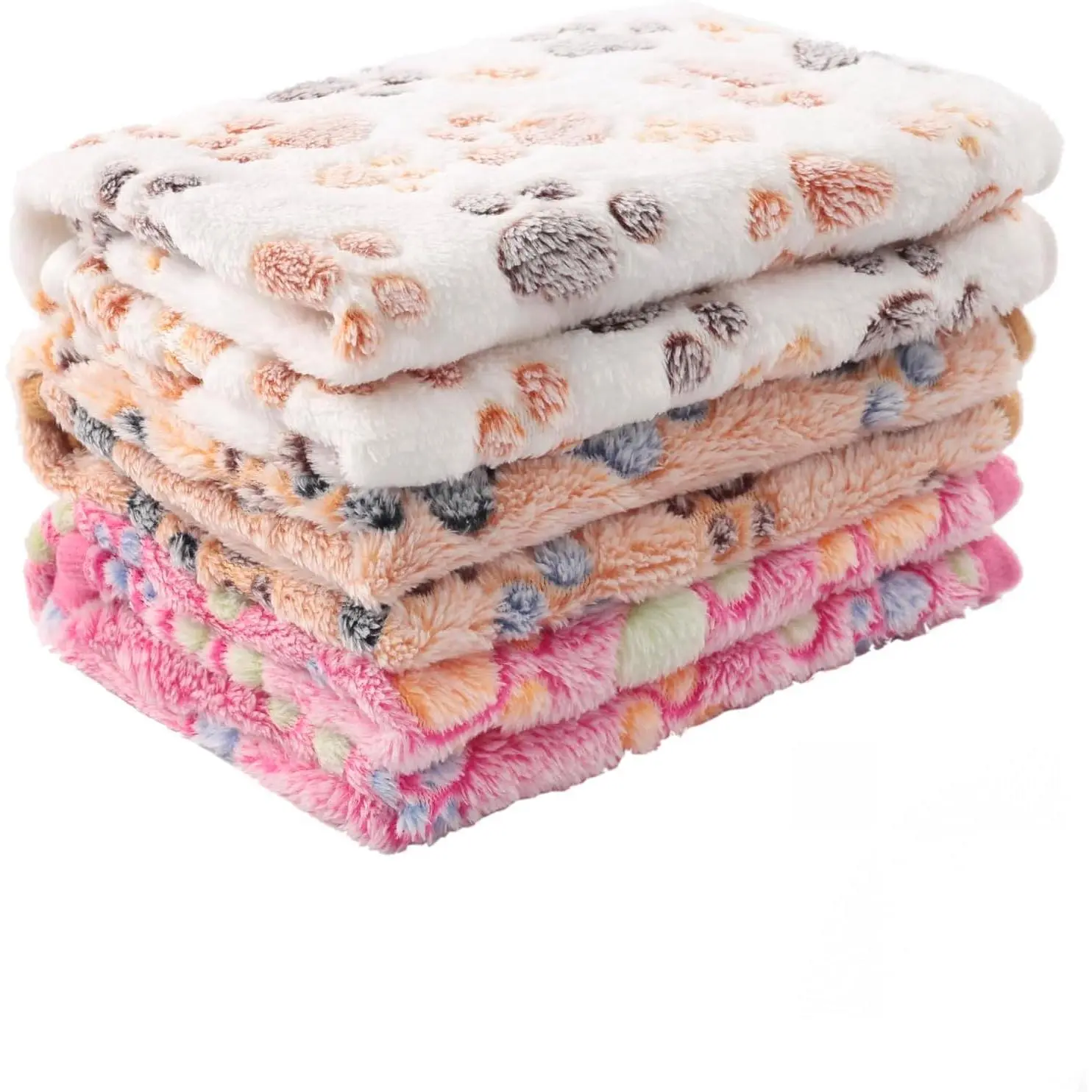3 Pack Fleece  Blankets Warm Bed Throw for Dogs & Cats 23x15in | Soft flannel non-shedding blanket for puppies kittens,Machine washable,Cozy for bed mat crate liner, Brown//White Paw