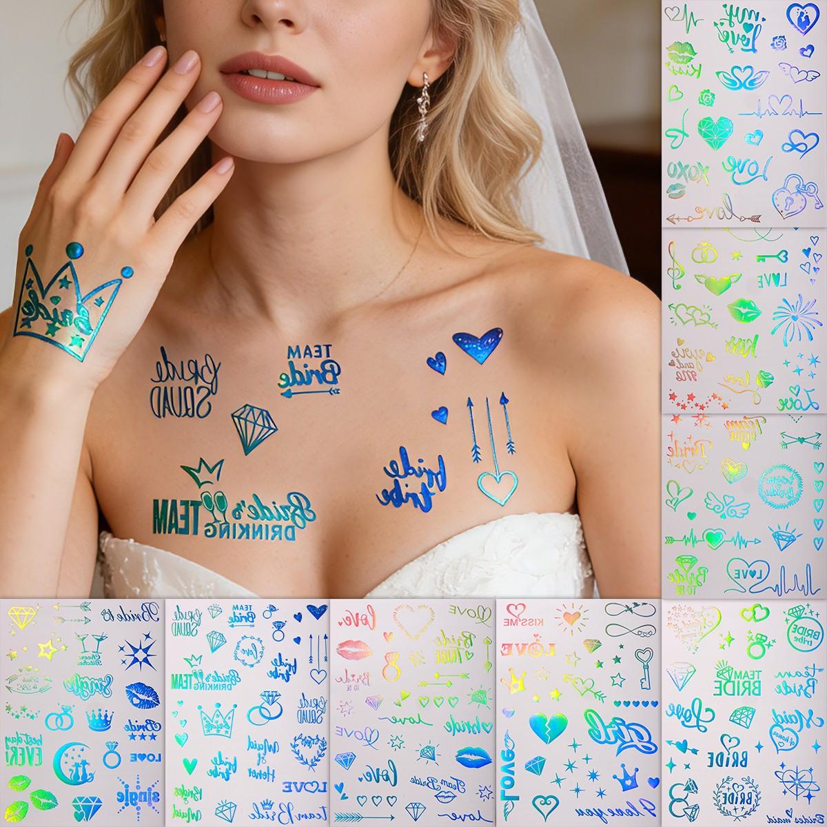 8pcs Sparkly Lip & Heart Laser Tattoos, Temporary Tattoos for Weddings and Parties, Sexy Body Art, Contemporary Style, Patch Form