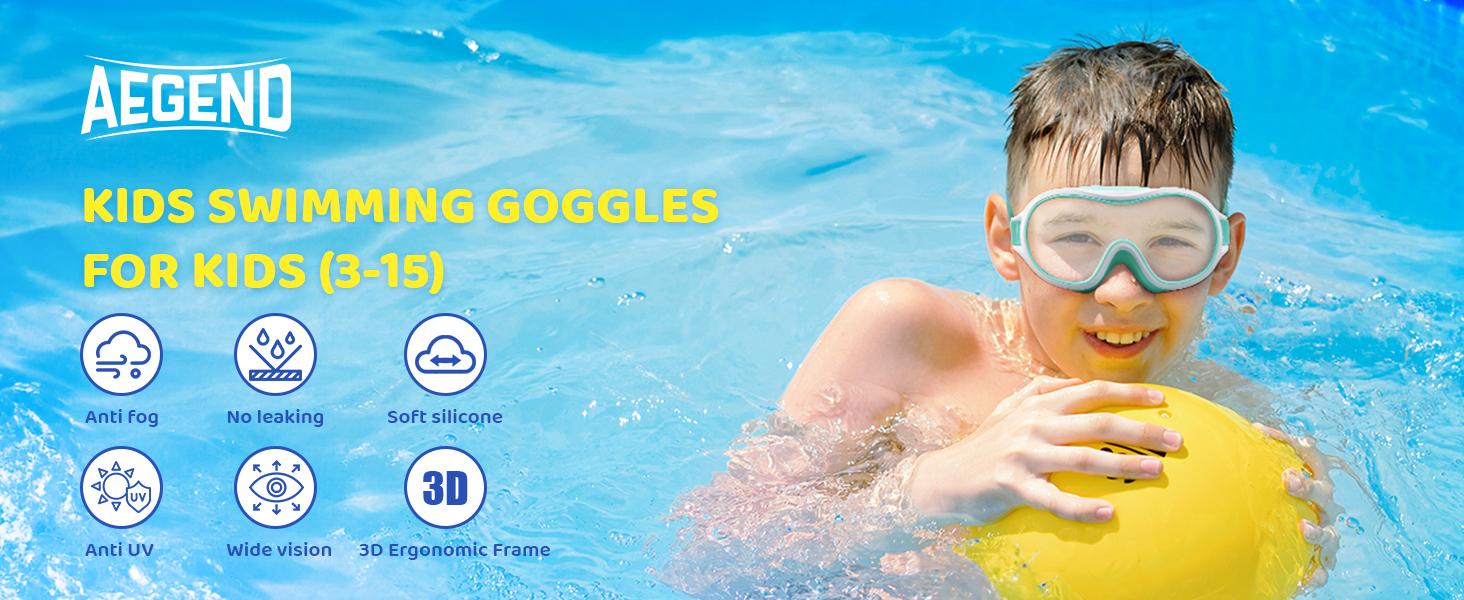 Aegend 2 Pack Swim goggles for Kids, Big Frame Anti-Fog Anti-UV Wide Vision Clear vision Waterproof, No leak large frame Swimming goggles for Boys Girls