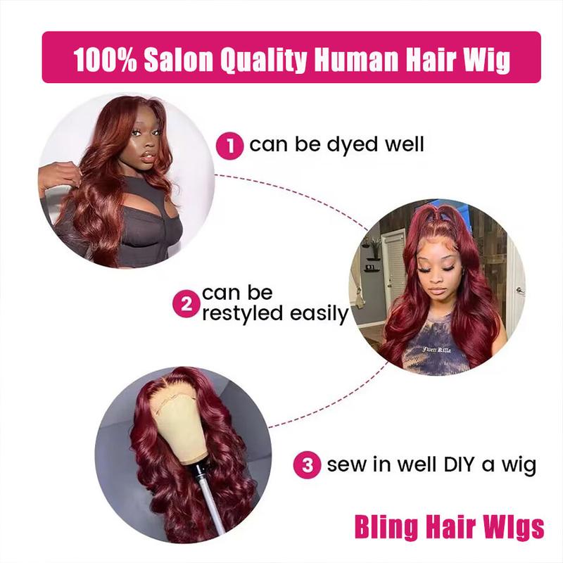 Bling Hair Burgundy 99j Red 13x6 13x4 Body Wave Transparent Hd Lace Front Wigs Human Hair 99j Burgundy Red Wig for Women with Baby Hair 180 Density TikTokShopHolidayHaul
