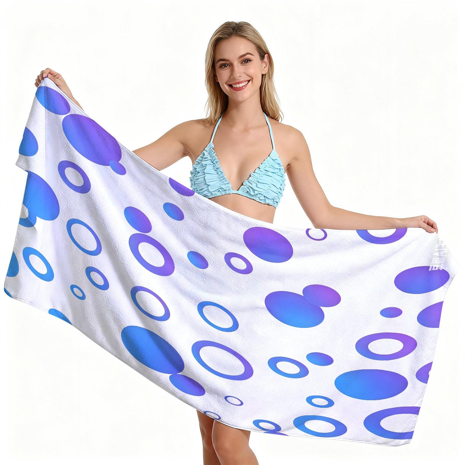 Macaron Colorful Polka Dot Beach Towel, Microfiber Quick Dry Absorbent Sand Free, Ideal for Summer Beach Pool Vacation