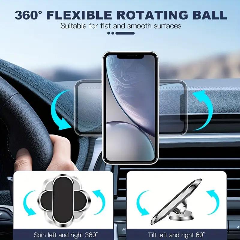 Magnetic Car Phone Mount 2 Pack with 4 Metal Plates 360 Rotation Universal Dashboard Adhesive Holder for iPhone & All Phones Super Magnet Strong Hold Portable Car Use