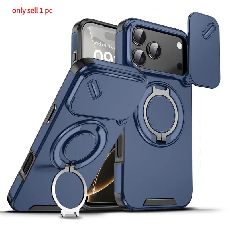 Rotating Flip Full Lens Protection Magnetic Stand Phone Case For iPhone 17 Pro Max 17Pro Air Dual Layer Protection Armor Cover