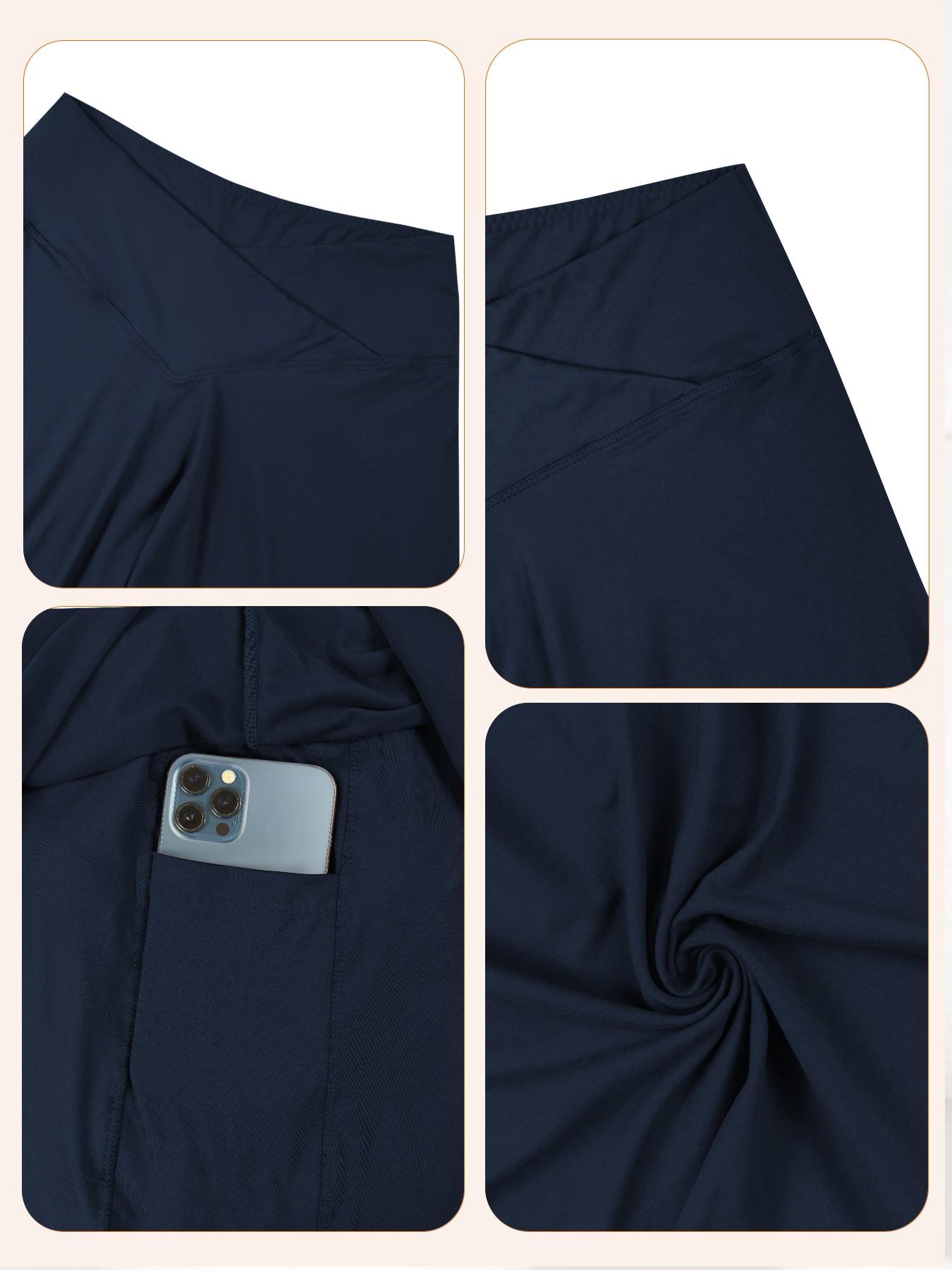 Women's Plus Size Skirt Dress with Safety Pants and Pockets, Cross Waist Design, Multifunctional and Stylish, Ideal for Daily Wear and Outdoor Sports