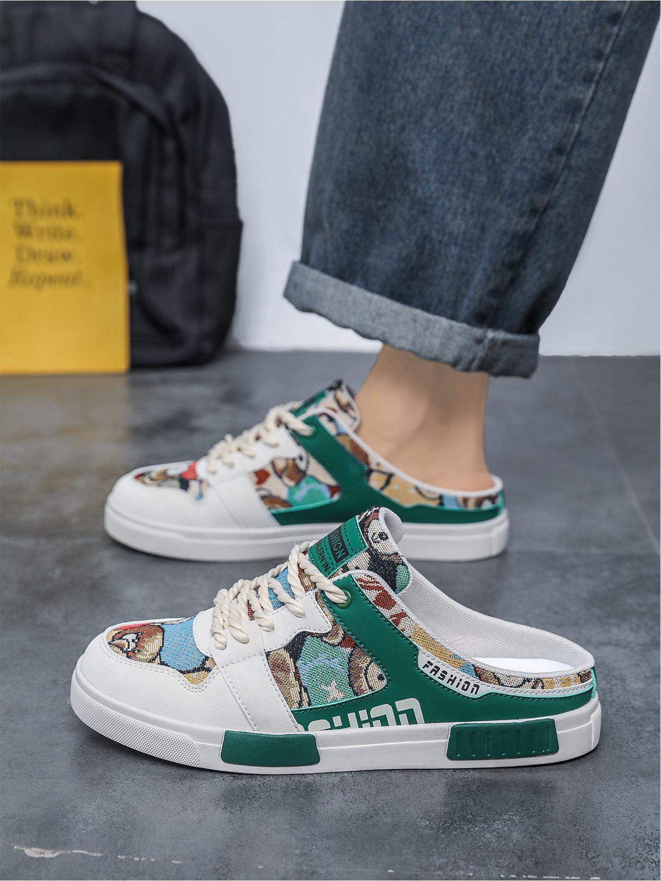 1 Pair Men's Large Size Mesh Mule Sneakers, Hollow Breathable Mesh, Wear-Resistant Anti-Slip Outsole, Summer Lazy Outdoor Slippers