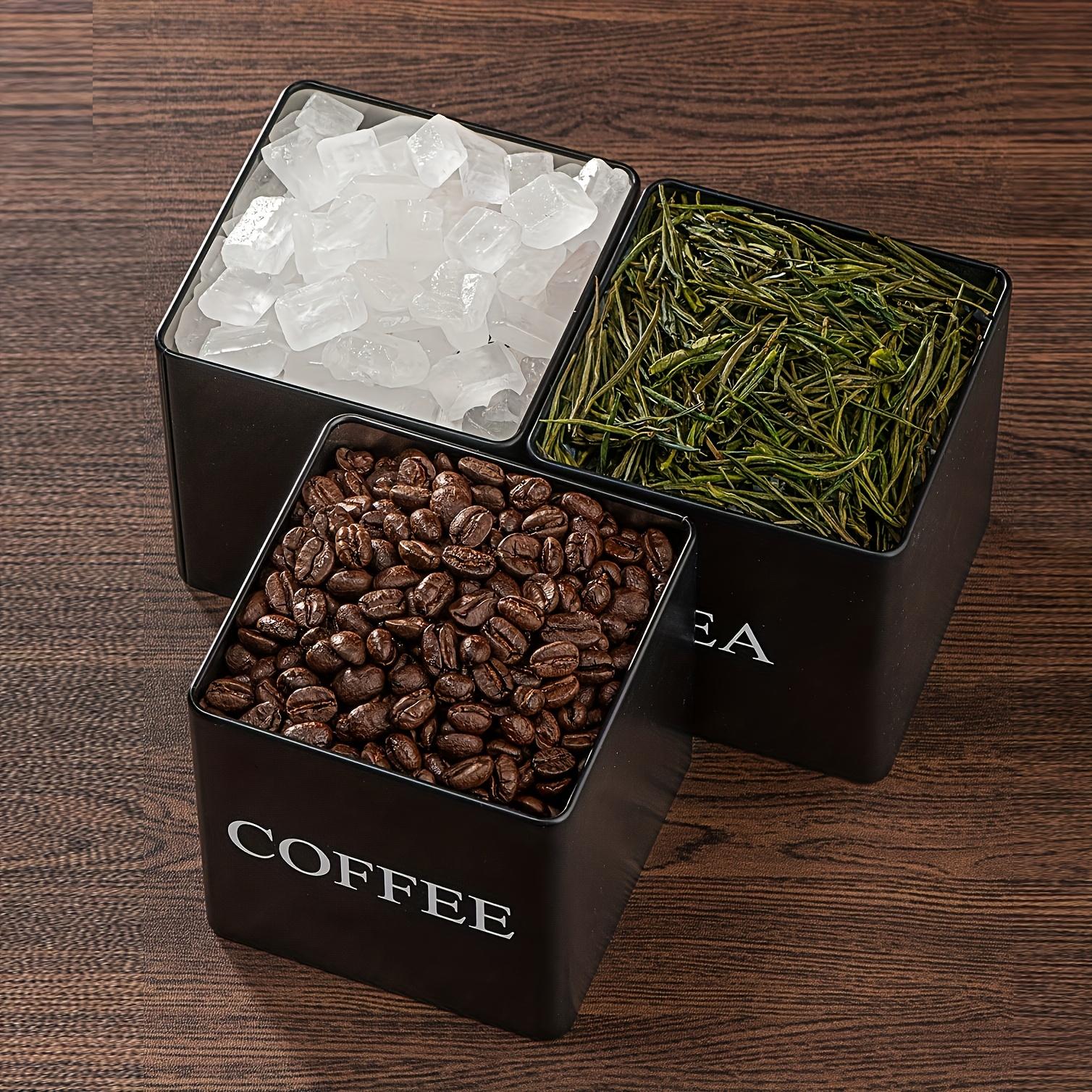 3-piece black and white storage jar set, metal containers for coffee beans, sugar, and tea, kitchen utensils, durable multi-purpose storage box