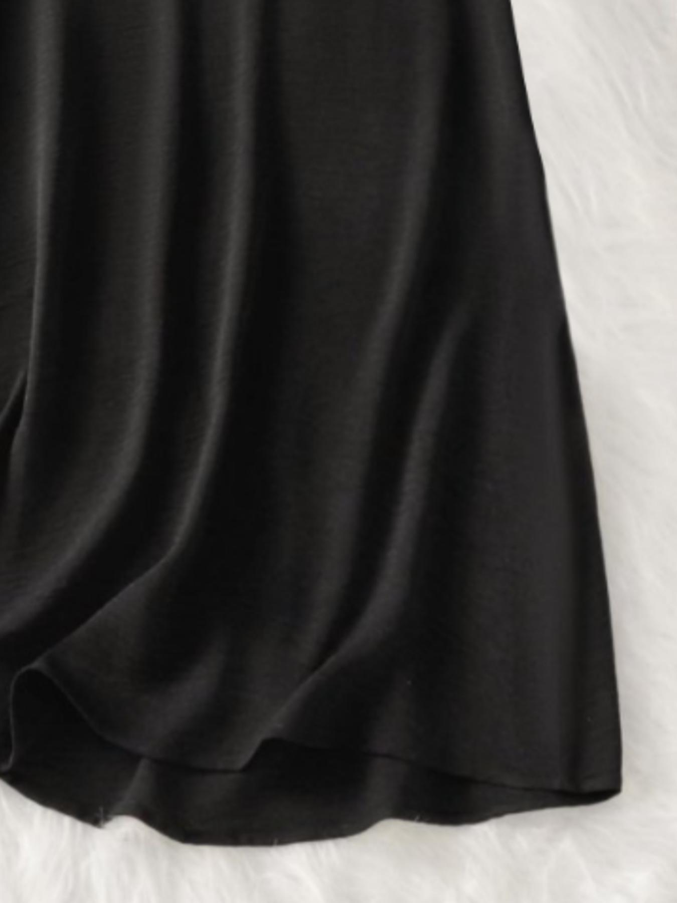 Women's Plain V-Neck Short Sleeve Dress, Casual Drop Shoulder A-Line Midi Skirt, Summer Fashion, Comfortable and Stylish