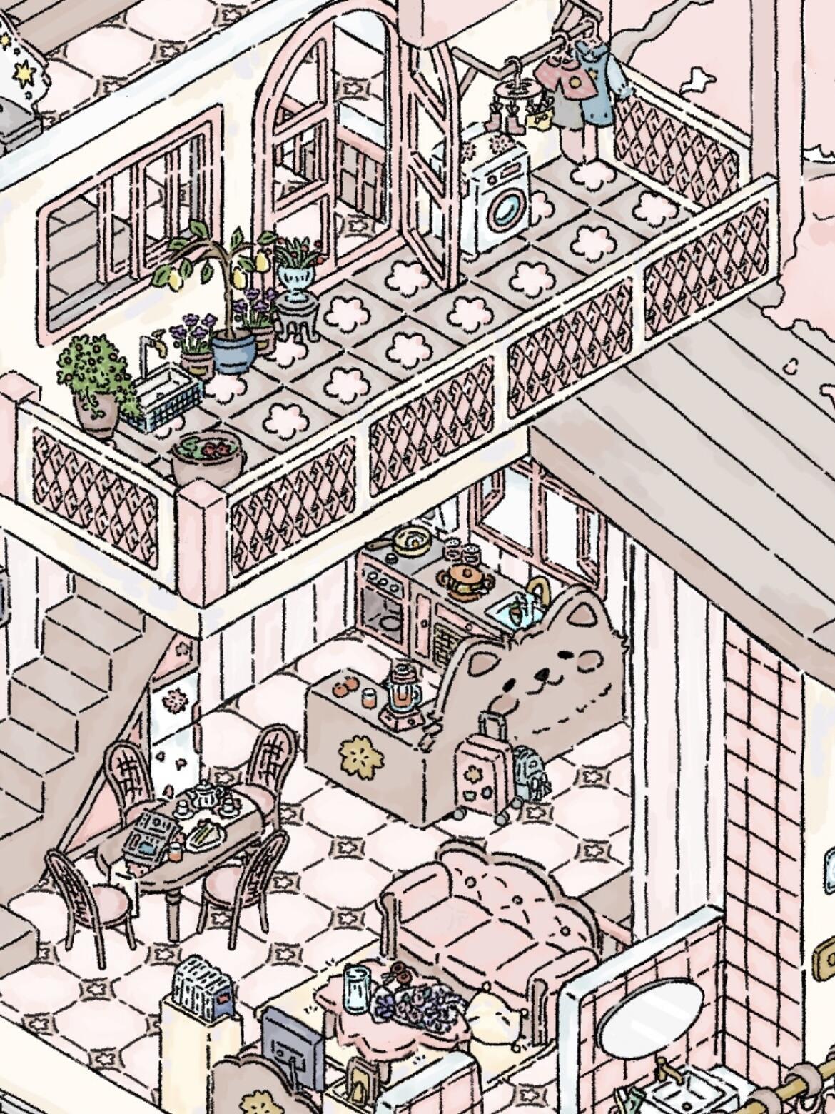 Spring Sakura Flowers Stickers, Floral House Miniature Landscape, Fantasy & Nature, DIY Kawaii Cherry Blossom Sticker Sheet