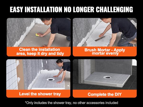 【Summerfinds】VEVOR Leakproof Shower Tray Kit Set, 48"x72" with 6.3" Central Drain, Lightweight EPS Board Installation Supplies, 2 Waterproof Cloths & Slope Sticks for Bathroom, Slim Profile
