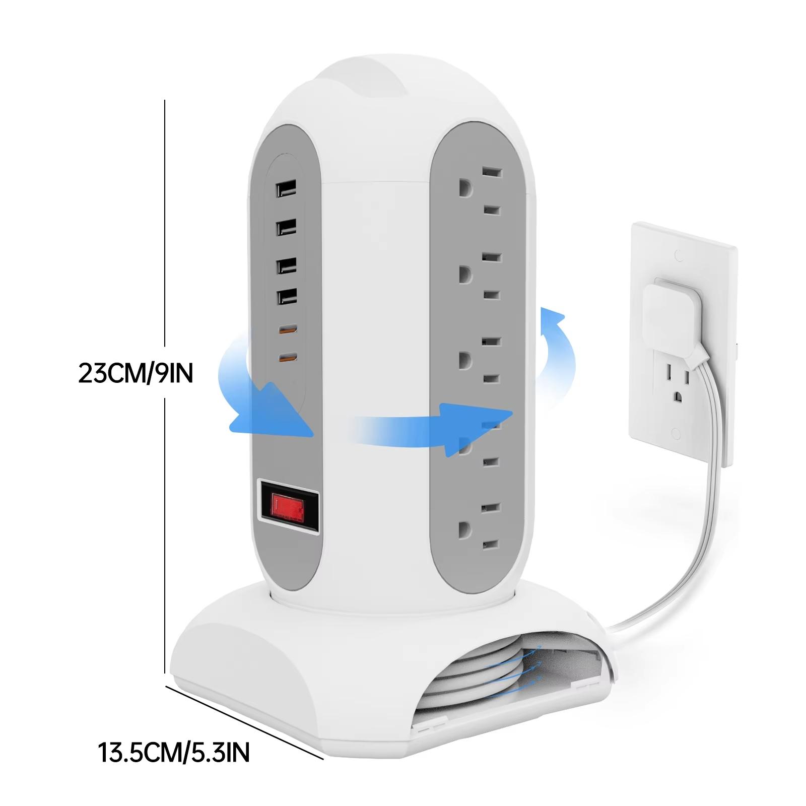 Us Plug Multi-Functional Socket Power Socket Extender, 15ac 4usb-A 2usb-C, Overload Protection, Foldable Flat Plug, Dual Phone Stand Top, Wall Outlet Extender