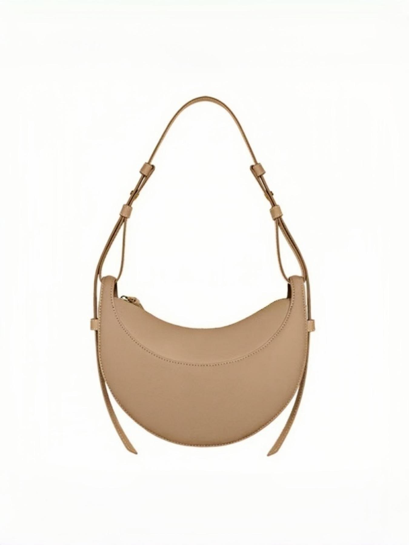 Style Unique Design Half Circle Bag, Minimalist Crescent Saddle Bag, Soft Leather Texture, Crossbody or Underarm, Women's Bag