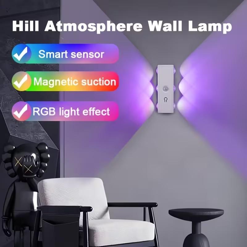 RGB Wall Light, LED Smart Motion Sensor Night Light, USB Rechargeable Bedside Lamp, Living Room, Bedroom, Hallway, Entryway, Staircase Decorative Light, Led Ambient Lighting, Home Lighting
