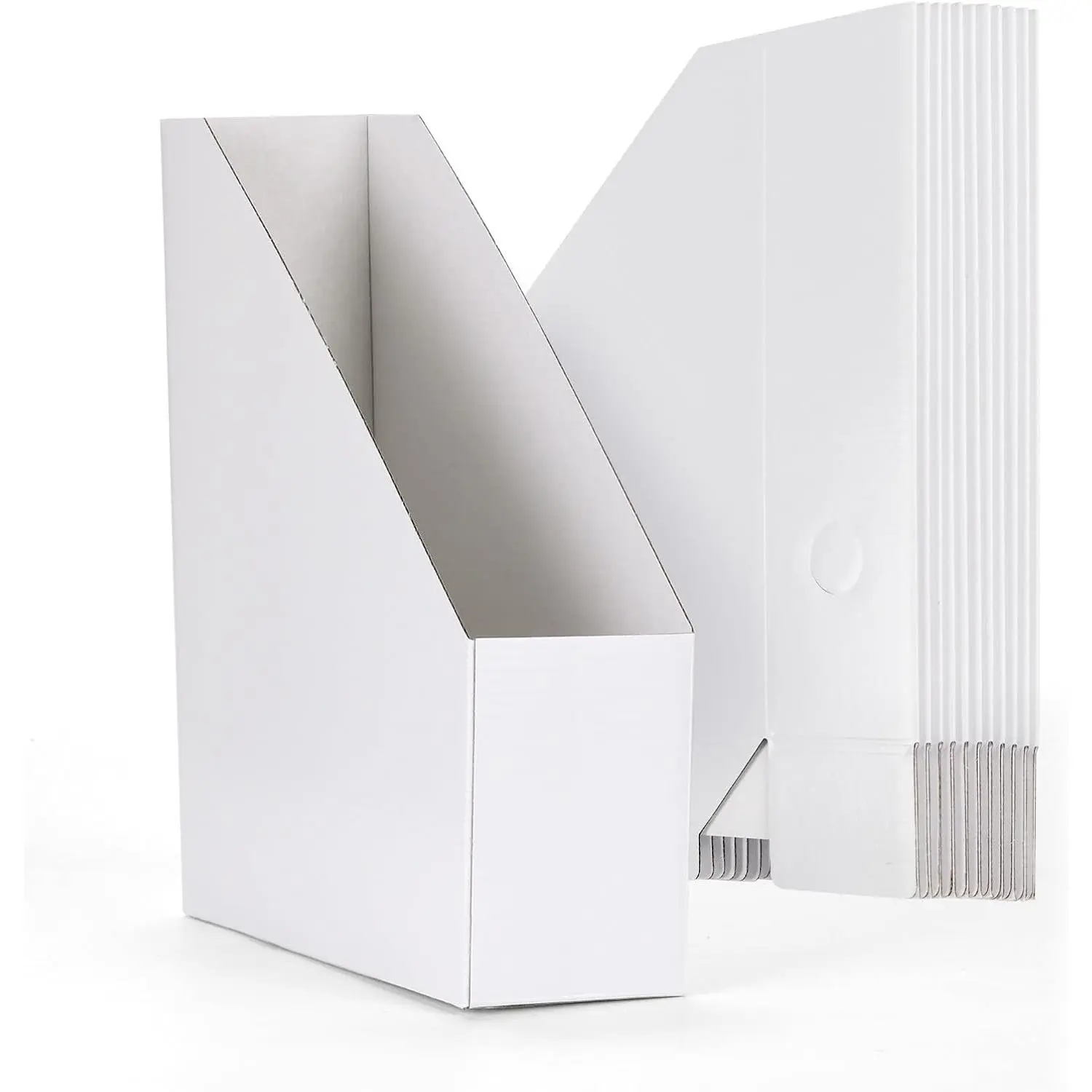 12 Pack White Magazine File Holder, Cardboard Magazine Rack with Label, Foldable Storage Organizer Box for Book, Documents, 9.9x3.3x12 Inches