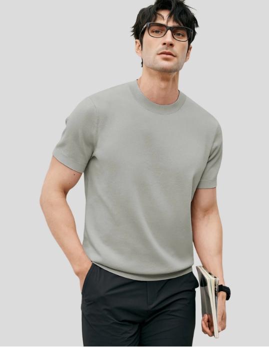 Fioboc Men's Crewneck Knitted T-Shirt Top for Father's Day, Christmas Gifts and Daily Casual, Comfortable, Breathable and Skin-Friendly