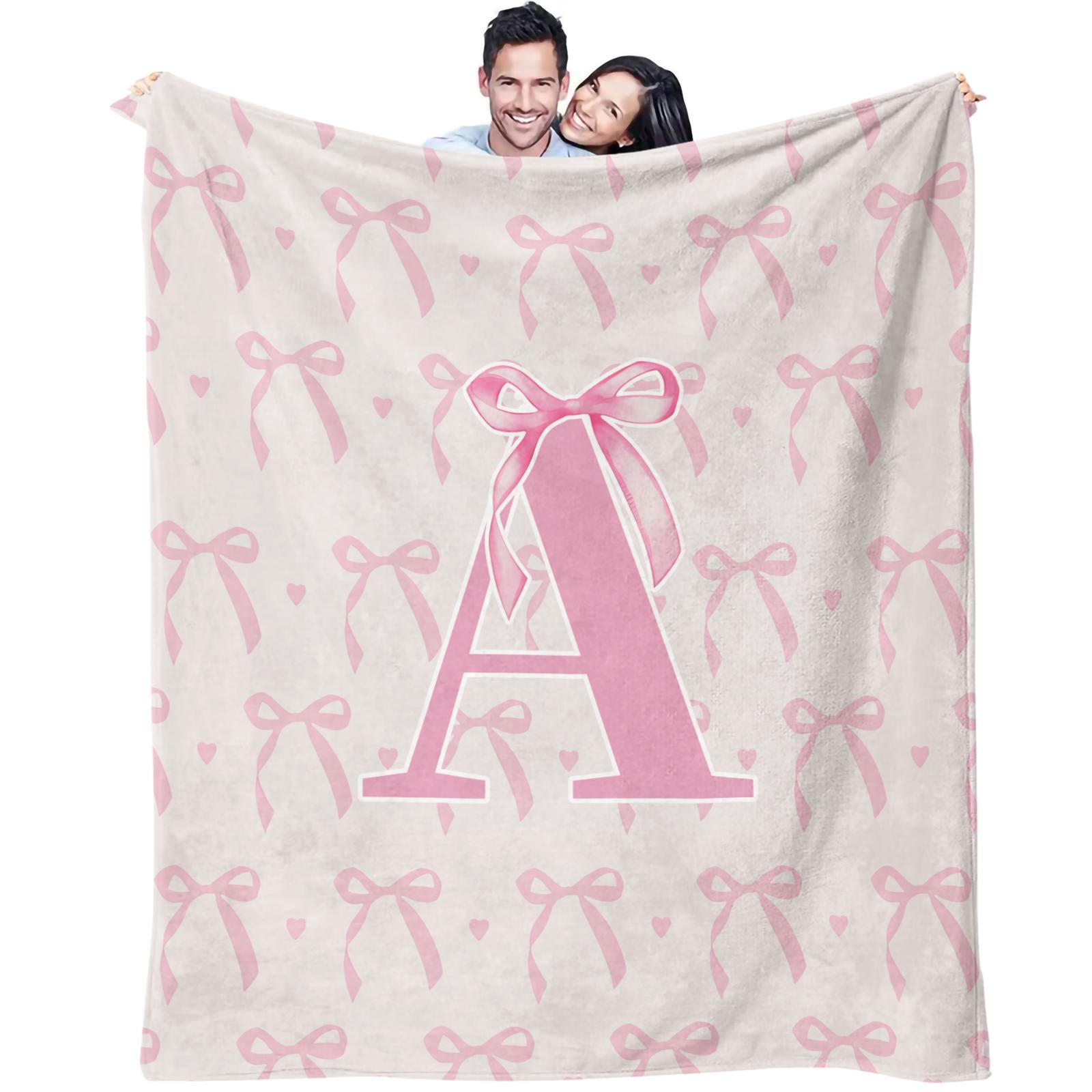 Pink Romantic Ballet Bow Alphabet Flannel Blanket, Soft Lightweight Multi-Use Throw for Car, Home, Library, Office & Nap, Ideal Housewarming Birthday Christmas Gift