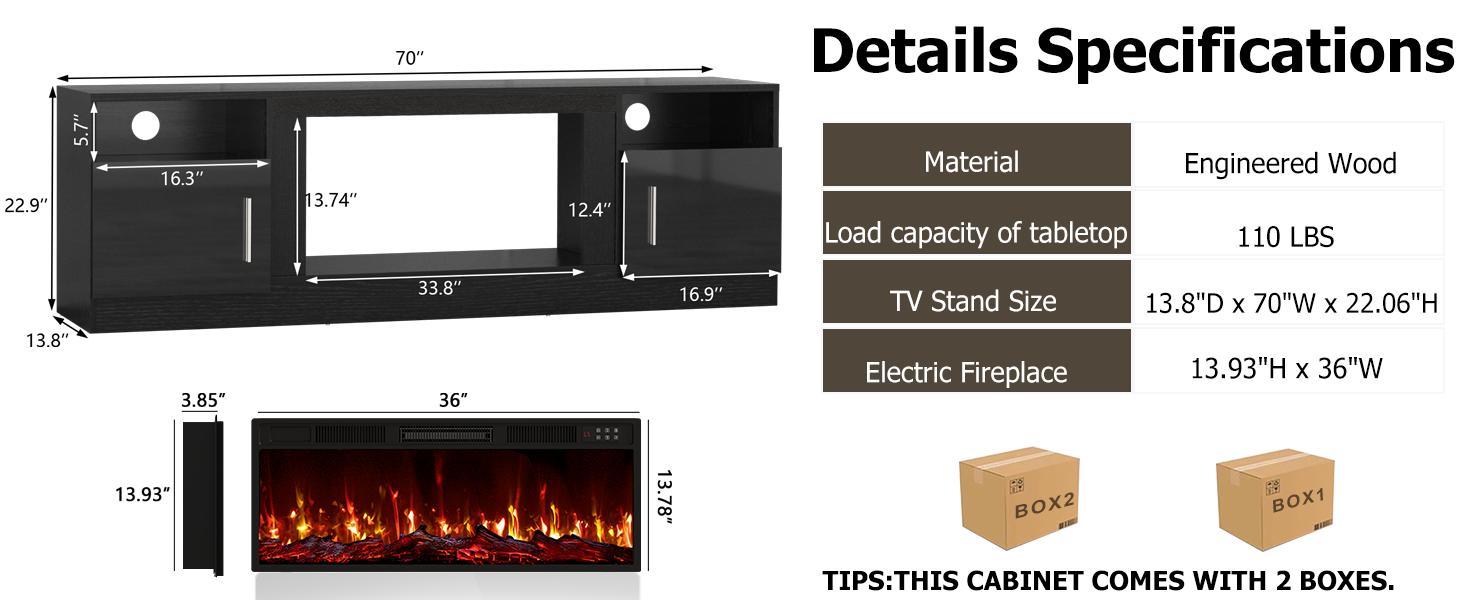 【2 Packages Shipping】PUKAMI Fireplace tv Stand with 36 inch Fireplace Up to 80" TVs,LED Light Entertainment Center and Storage, 70" Modern Wood Media TV Console with Highlight Cabinet for Living Room 【2 Packages Shipping】PUKAMI Fireplace tv Stand with 36 inch Fireplace Up to 80" TVs,LED Light Entertainment Center and Storage, 70" Modern Wood Media TV Console with Highlight Cabinet for Living Room