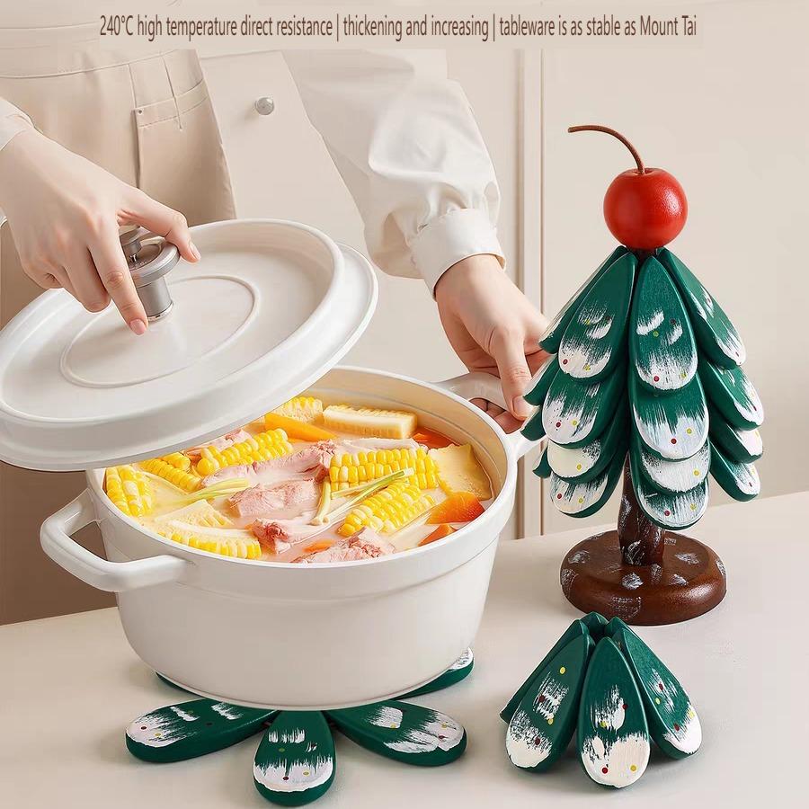 Wooden Insulation Tree Set, Heat-Resistant Table Mats, Wooden Coasters, Christmas Tree Design, Pot Pad Cup Holder, Modern Simple Plate Mat, Holiday Gift