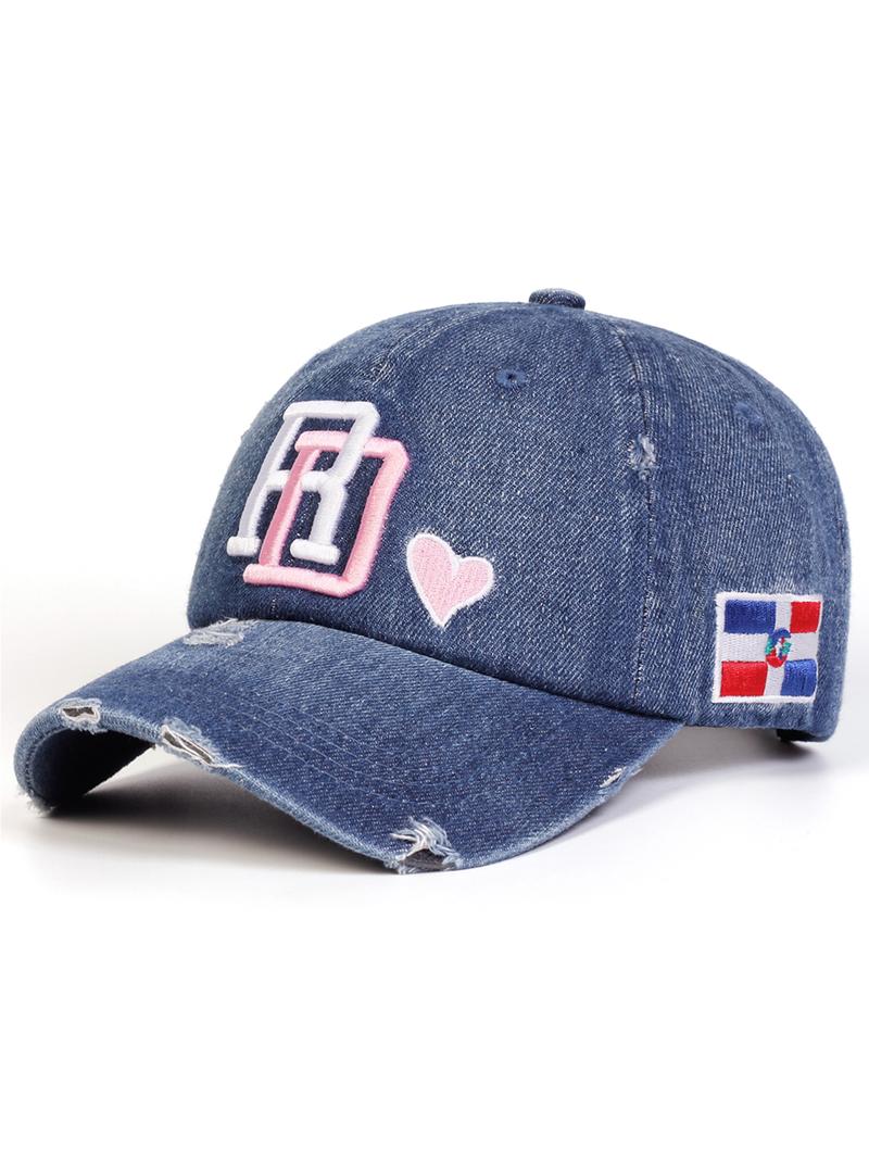 Unisex Denim Baseball Cap, Adjustable Sun Protection Casual Hat, Spring & Fall Outdoor Travel Beach Vacation, Fitted Letter Pattern, Quality Caps