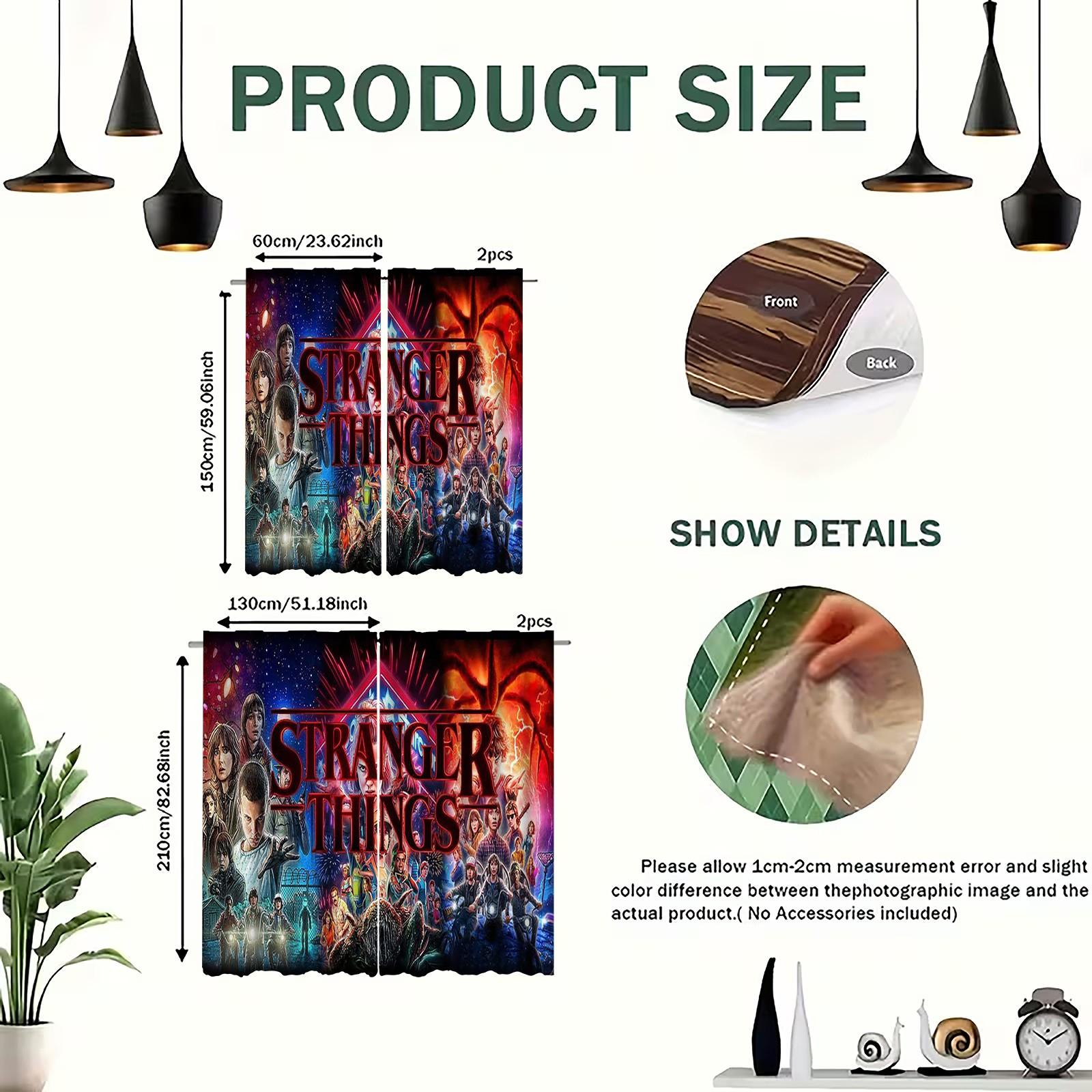 2pc Stranger Things Sci-Fi Curtain Set, Retro 80s Style Light Blocking Window Curtain Drapes, High-Quality Print, Easy Wash, Ideal for Bedroom & Gaming Room