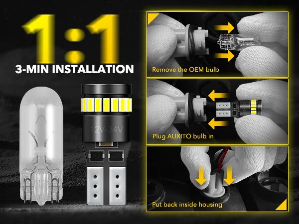 AUXITO 194 LED Bulbs for License Plate Light 168 175 2825 W5W T10 24-SMD 3014 Chipsets 6000K White for Car Dome Door Map Dash Courtesy Cargo License Plate Lights, Pack of 2/10