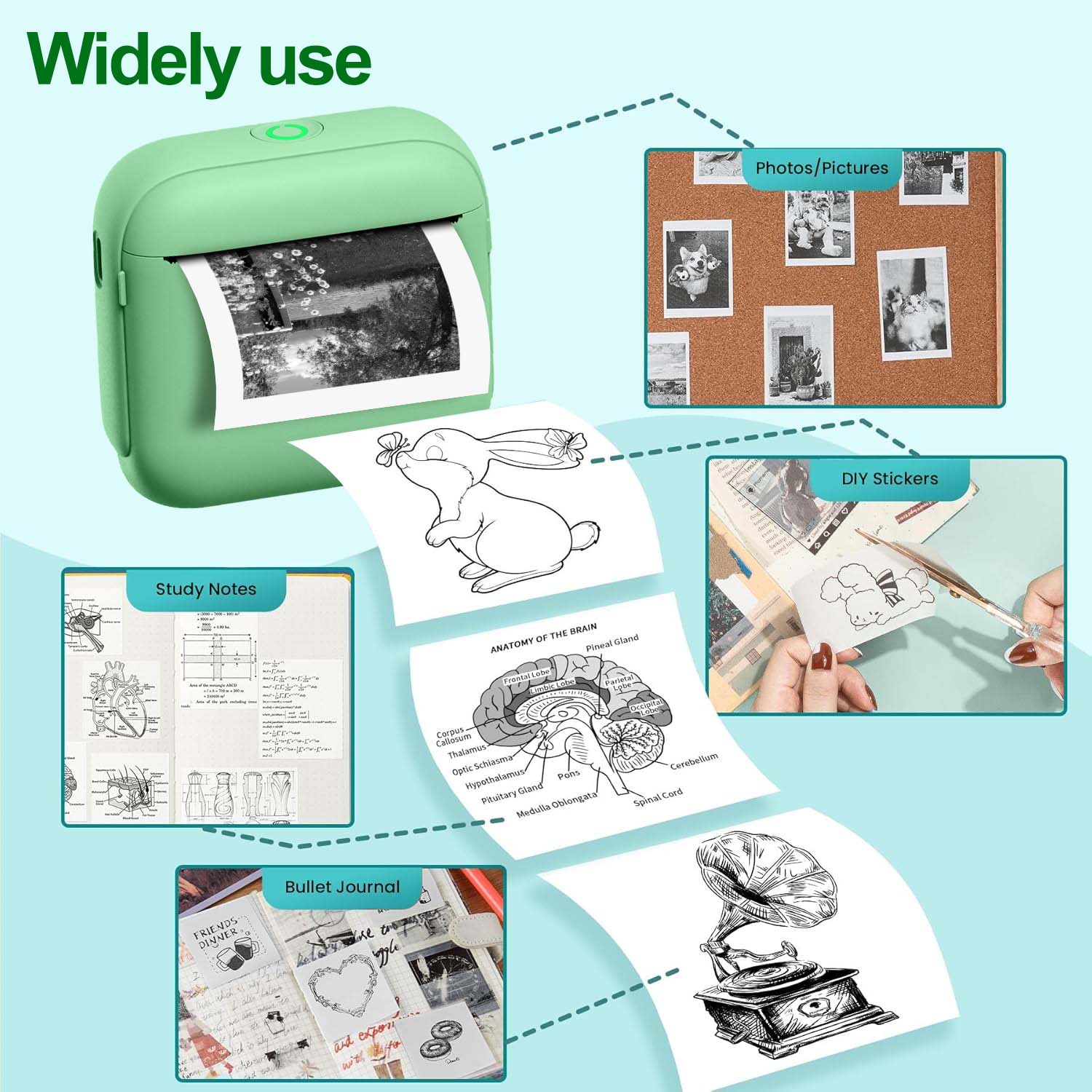 Portable Mini Printer, Rechargeable Thermal Printer, Wireless Thermal Printer for Photos and Labels, Compact Design, Home and Office Use