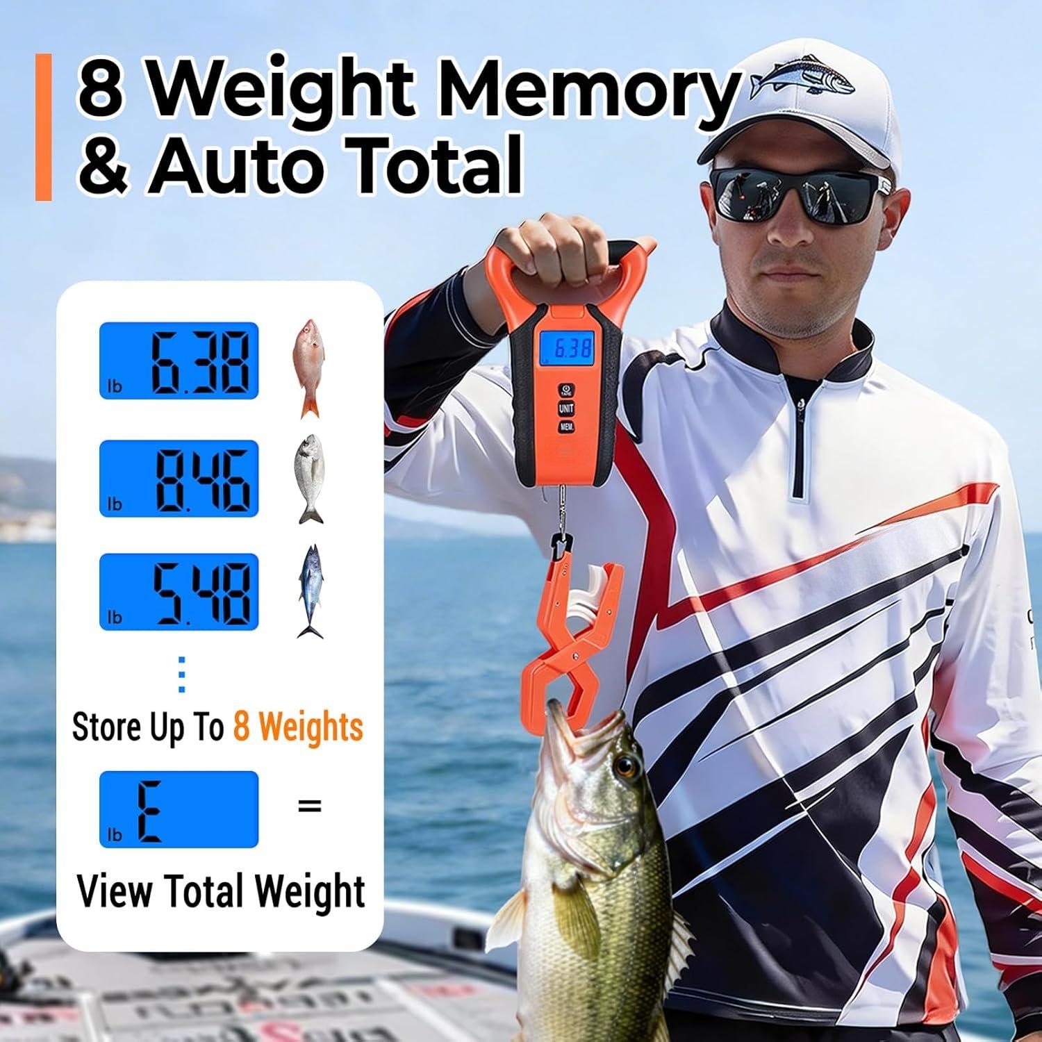 Fish Scale Floating  Digital Fishing Scale with Lip Grip, Replaceable Hook, LCD Display, 110lb Capacity, Auto Hold, Multiple Units(LB/OZ/KG), Included Measuring Tape - Ideal for Anglers
