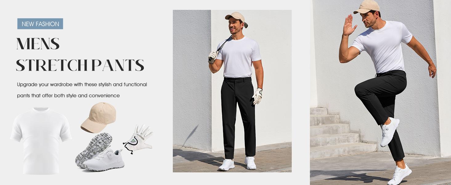 Runcati Men‘s Stretch Golf Pants Casual Slim Fit Dress Pants Elastic Waist Tapered Work Cropped Trousers Runcati Men‘s Stretch Golf Pants Casual Slim Fit Dress Pants Elastic Waist Tapered Work Cropped Trousers