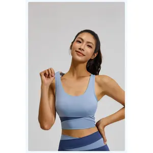 Color Block Sports Bra for Women, High Impact Shockproof & Push Up Fitness Tank Top, Running Yoga Beauty Back Bra