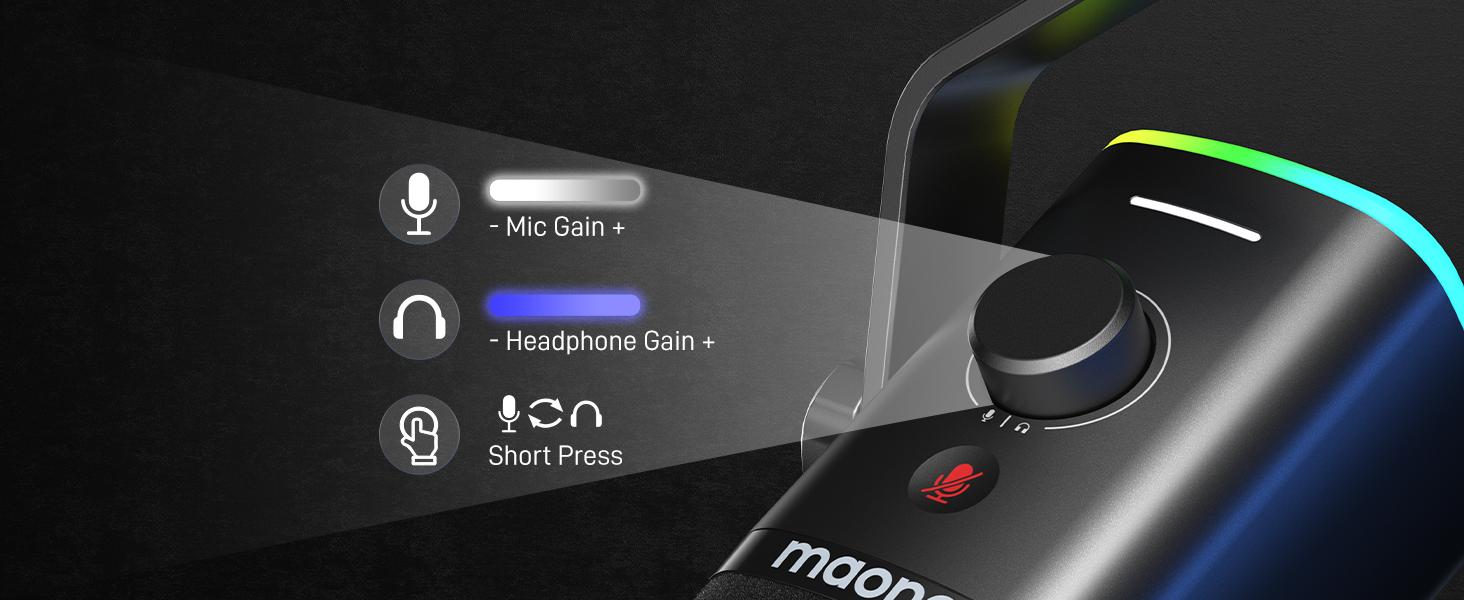 XLR/USB Gaming Microphone for PC, Dynamic Computer Mic for Streaming Podcasting, Noise Reduction, Mute, Volume Control, RGB Boom Mic for Vocal Recording,Voice-Over, PD100XS Black