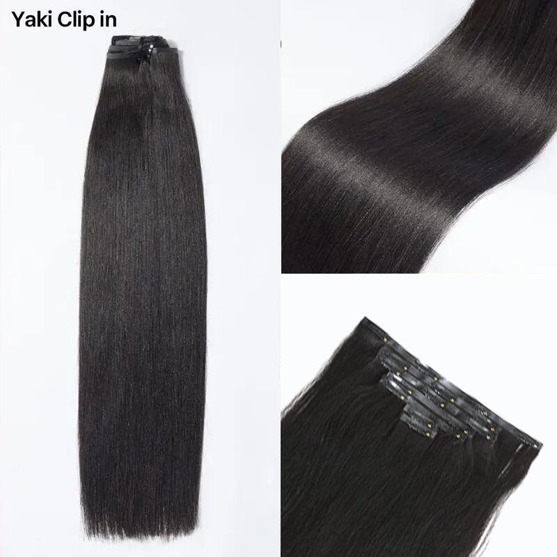 Mscoco Clip In Human Hair Extensions invisible And Seamless Yaki Straight/ Body Wave/ Silky Straight Real Human Hair Clip In Quick Weave No Salon Needed 7pcs/pack Easy To Install