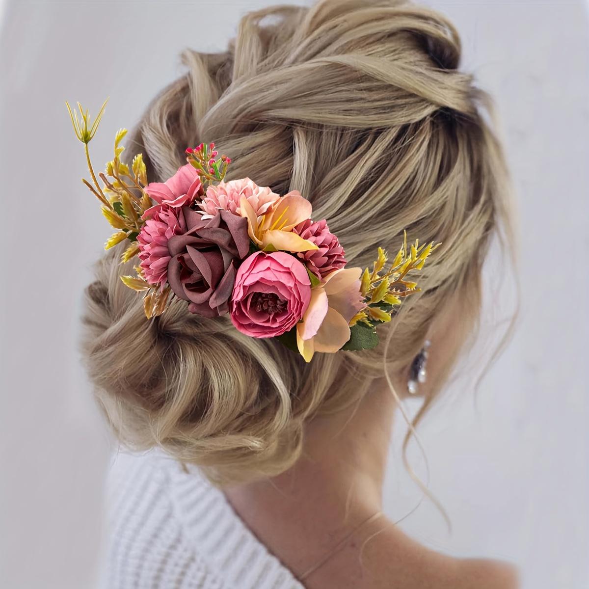 Unisex New Style Faux Fabric Comb with Floral Accents - Leisure Outdoor Accessory for Brides, Perfect for Bride Look & Seaside Vacation Hairstyles