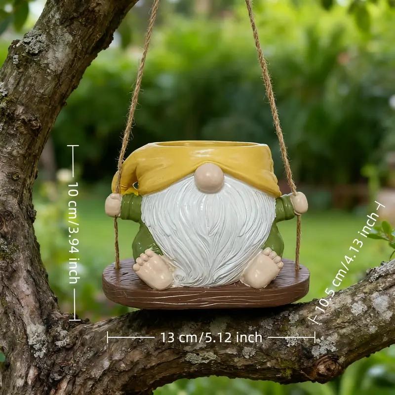 Cute Gnome Dwarf Swing Hanging Planter, Resin Craft Outdoor Garden Patio Decor, Weather-Resistant & Durable, New Christmas Plant Pot