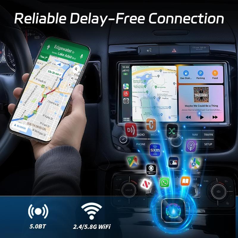 Wireless Carplay Adapter for iPhone Android Devices, Universal Compatibility, Fast Connection Zero Latency Hands-Free Calling Charging, Wireless Carplay Converter