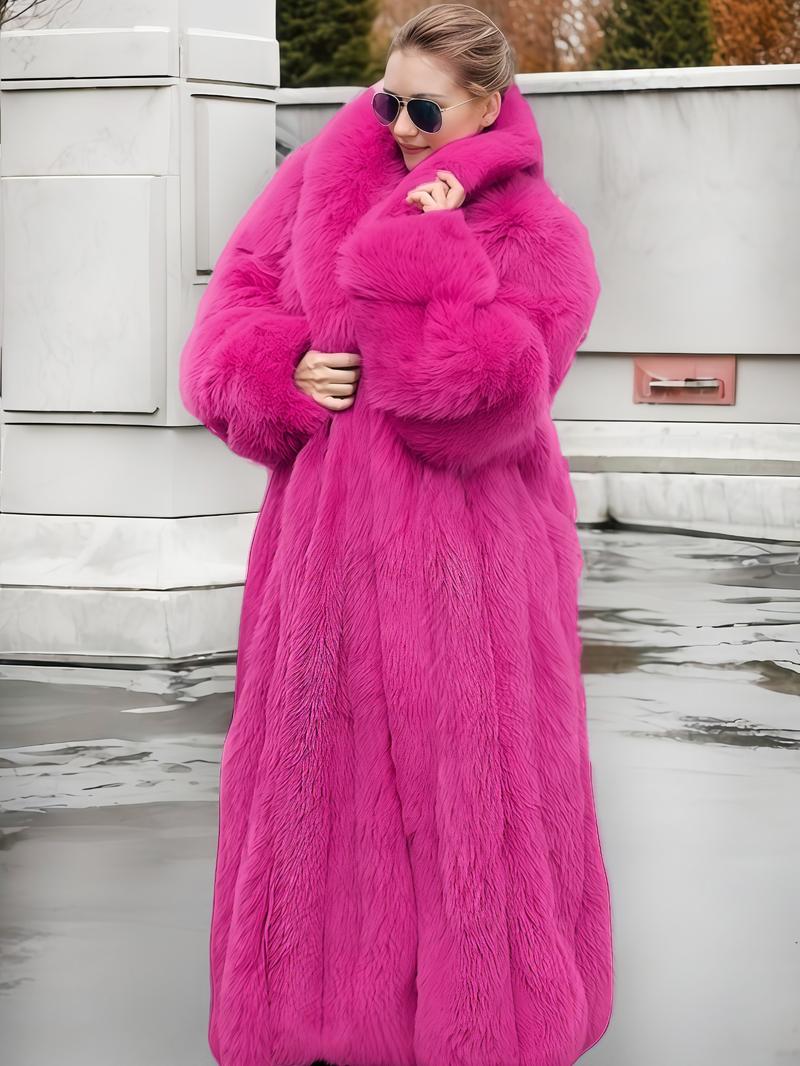 Women's Faux Fur Coat, Soft Long Sleeve Medium Length Coat, Comfortable Casual Party Wear, Luxury Trendy Fall & Winter