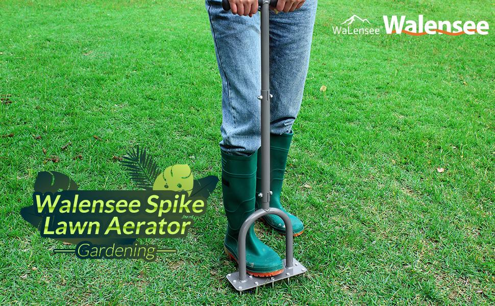 Walensee Lawn Aerator Spike, Metal Manual Dethatching Tool with 15 Iron Spikes, Pre-Assembled Grass Aerator for Yard and Garden, Revives Lawn Health, Patent Pending
